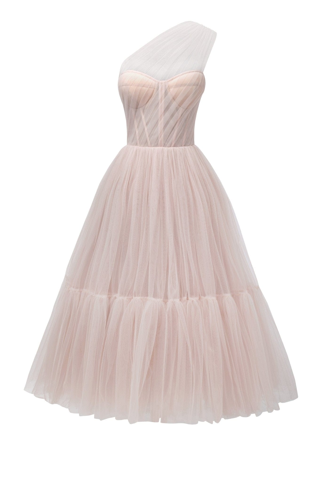 Misty Rose One-Shoulder Cocktail Tulle Dress - OWNCI Misty Rose One-Shoulder Cocktail Tulle Dress - OWNCI