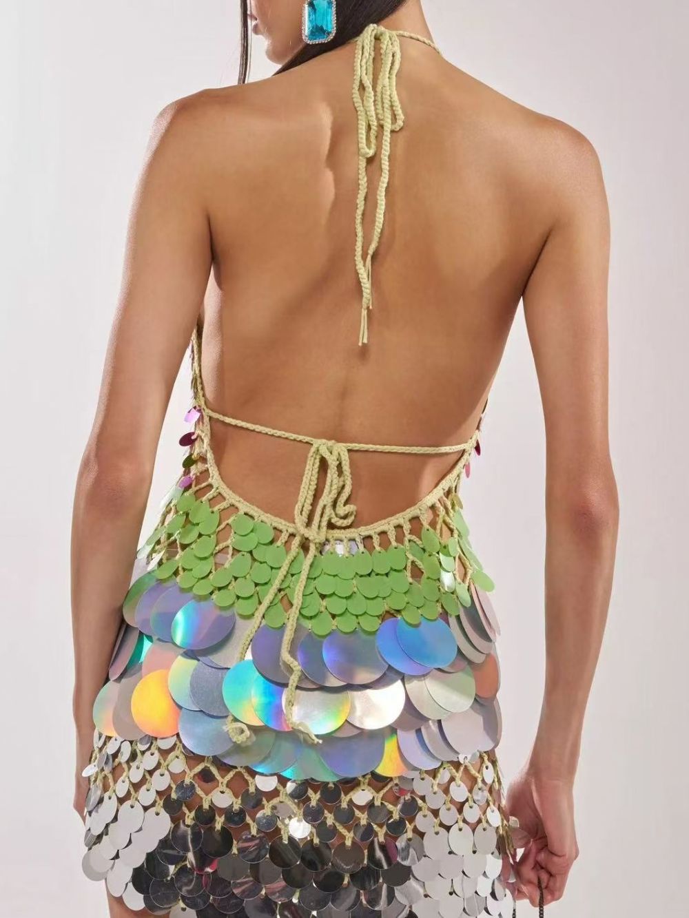 Guta Halterneck Colorful Sequin Knit Dress - OWNCI