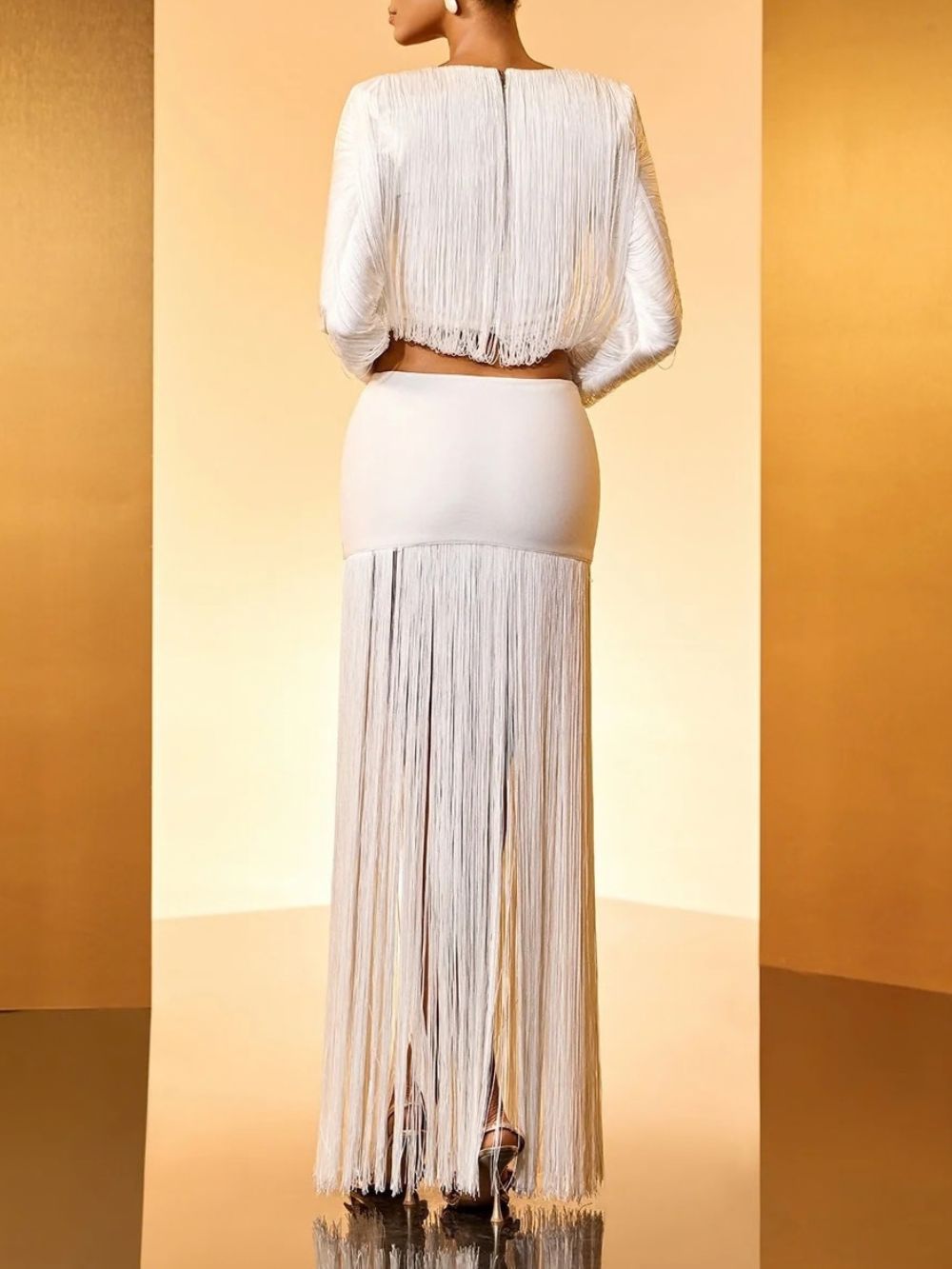 Gunhilda Long Sleeve Fringe Bandage Top Set - OWNCI