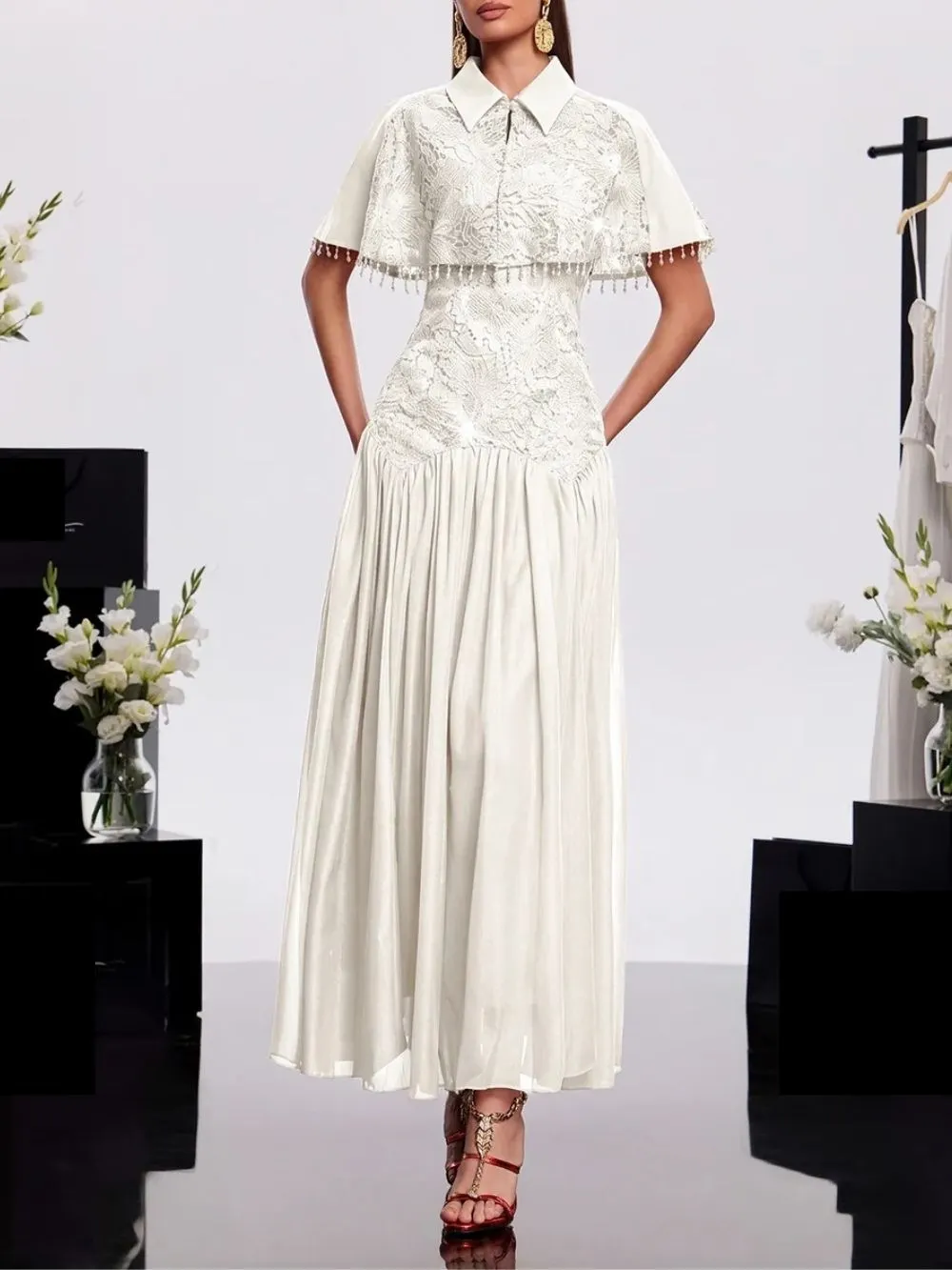 Hatice Cape Lace Dress - OWNCI Hatice Cape Lace Dress - OWNCI