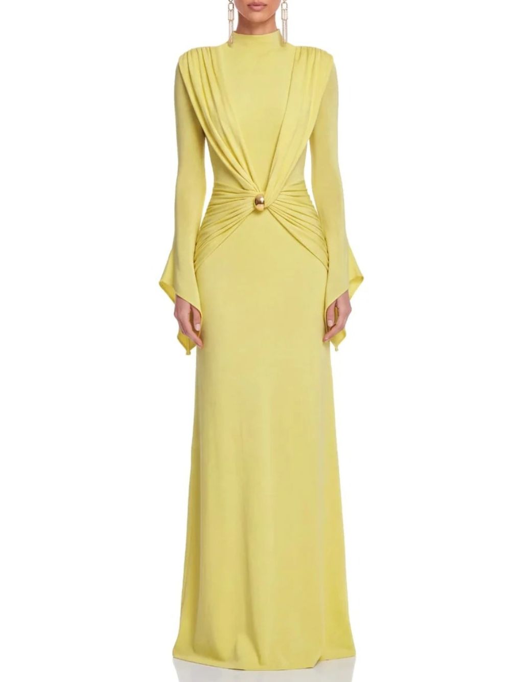 Hurevin Flared Sleeve Ruched Maxi Dress - OWNCI