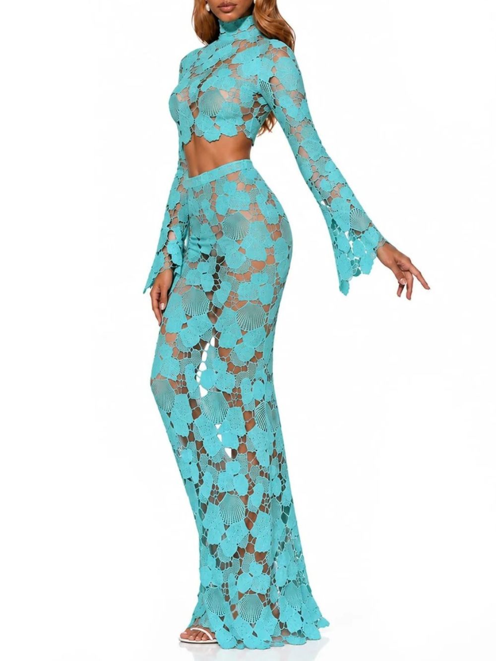 Senvora Long Sleeve Cutout Skirt Set - OWNCI