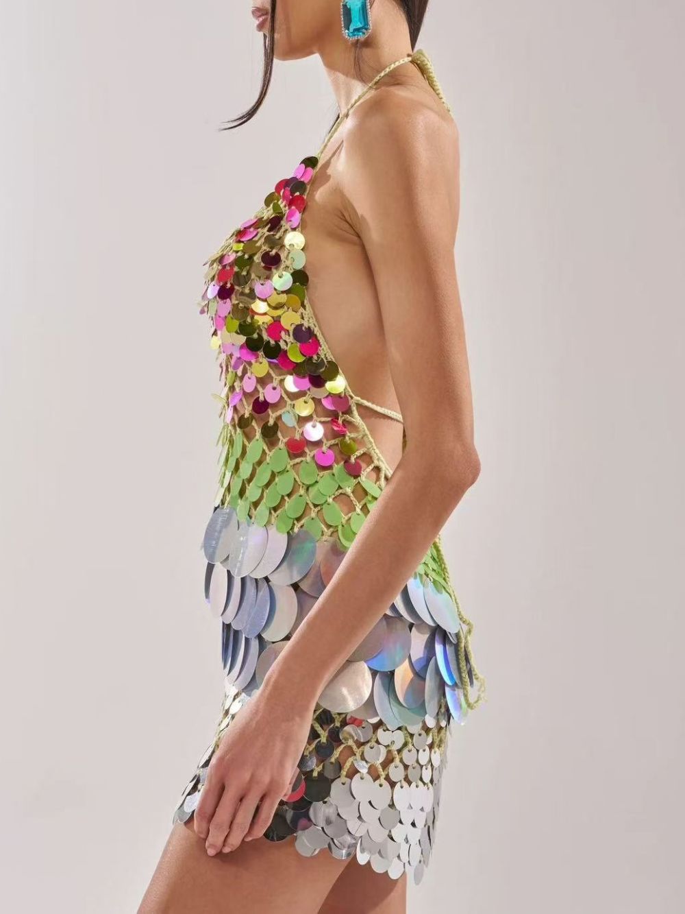 Guta Halterneck Colorful Sequin Knit Dress - OWNCI