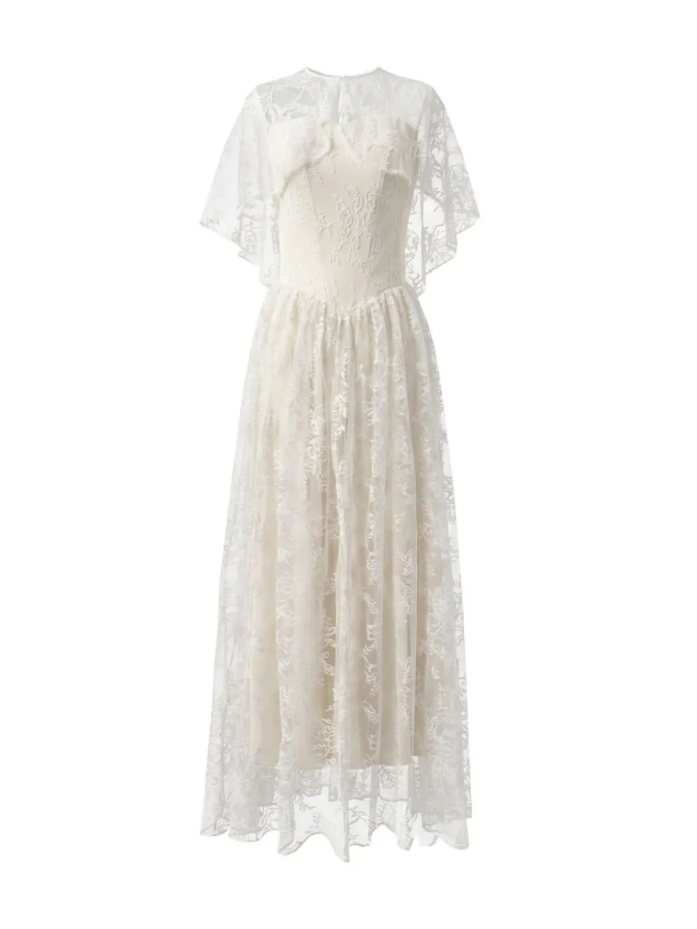 Lace Cape Strapless A Line Maxi Dress - OWNCI