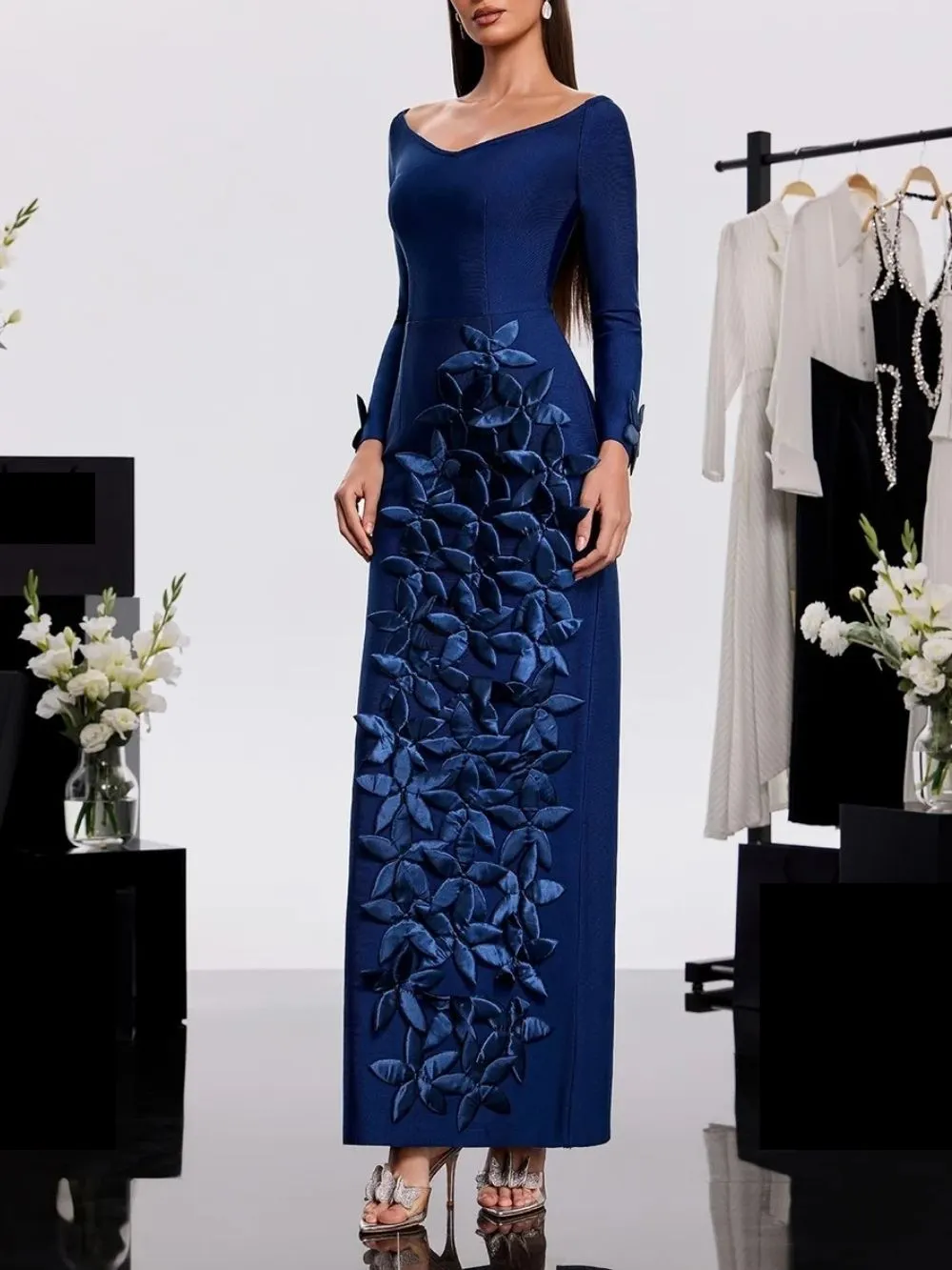 Harita Off Shoulder Flower Bandage Maxi Dress - OWNCI