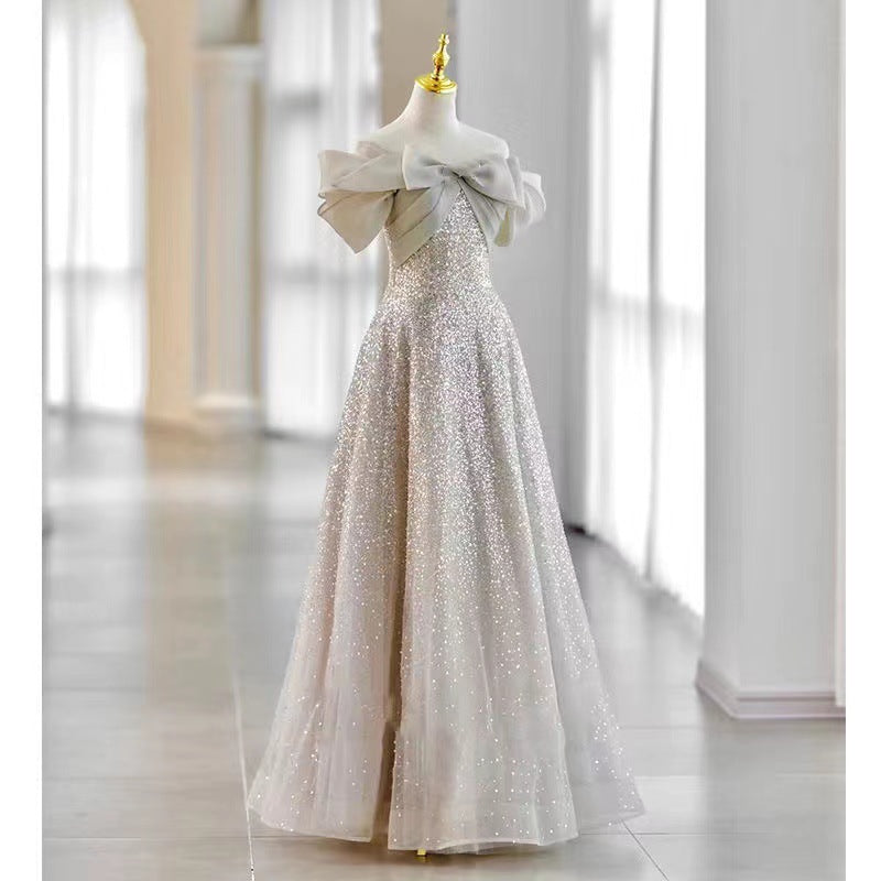 Silver Sequined Tulle a-Line Gown - OWNCI Silver Sequined Tulle a-Line Gown - OWNCI