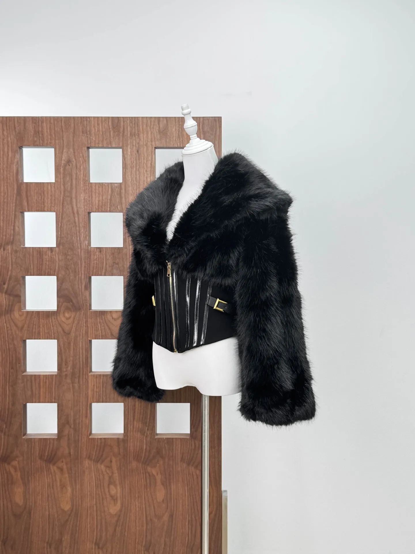 Adelaide Faux Fur Corset Jacket In Black - OWNCI Adelaide Faux Fur Corset Jacket In Black - OWNCI