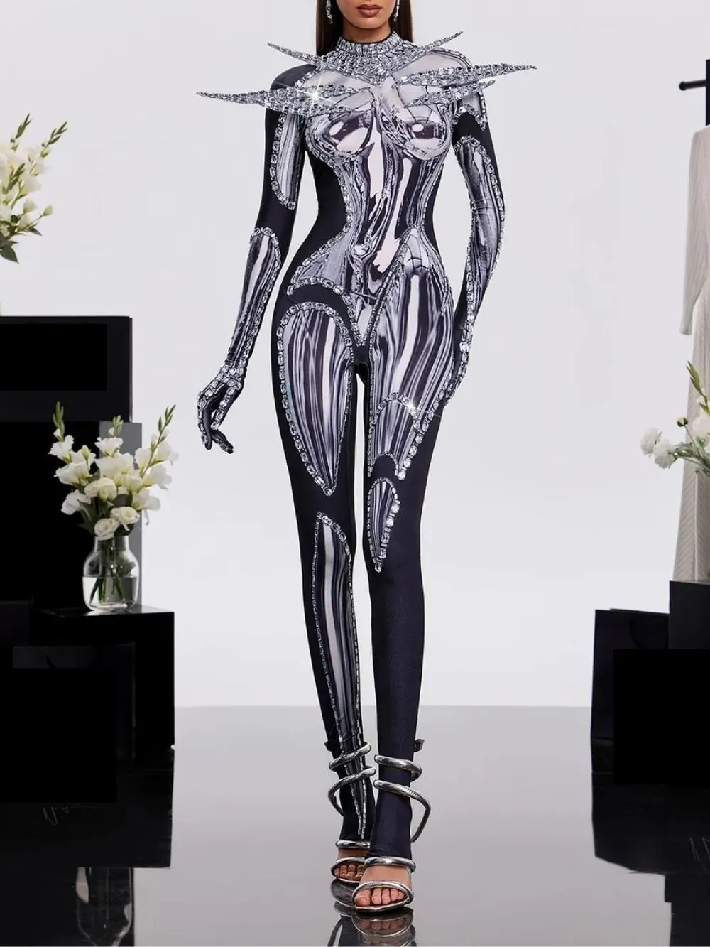 Prynex Long Sleeve Crystal Jumpsuit - OWNCI Prynex Long Sleeve Crystal Jumpsuit - OWNCI