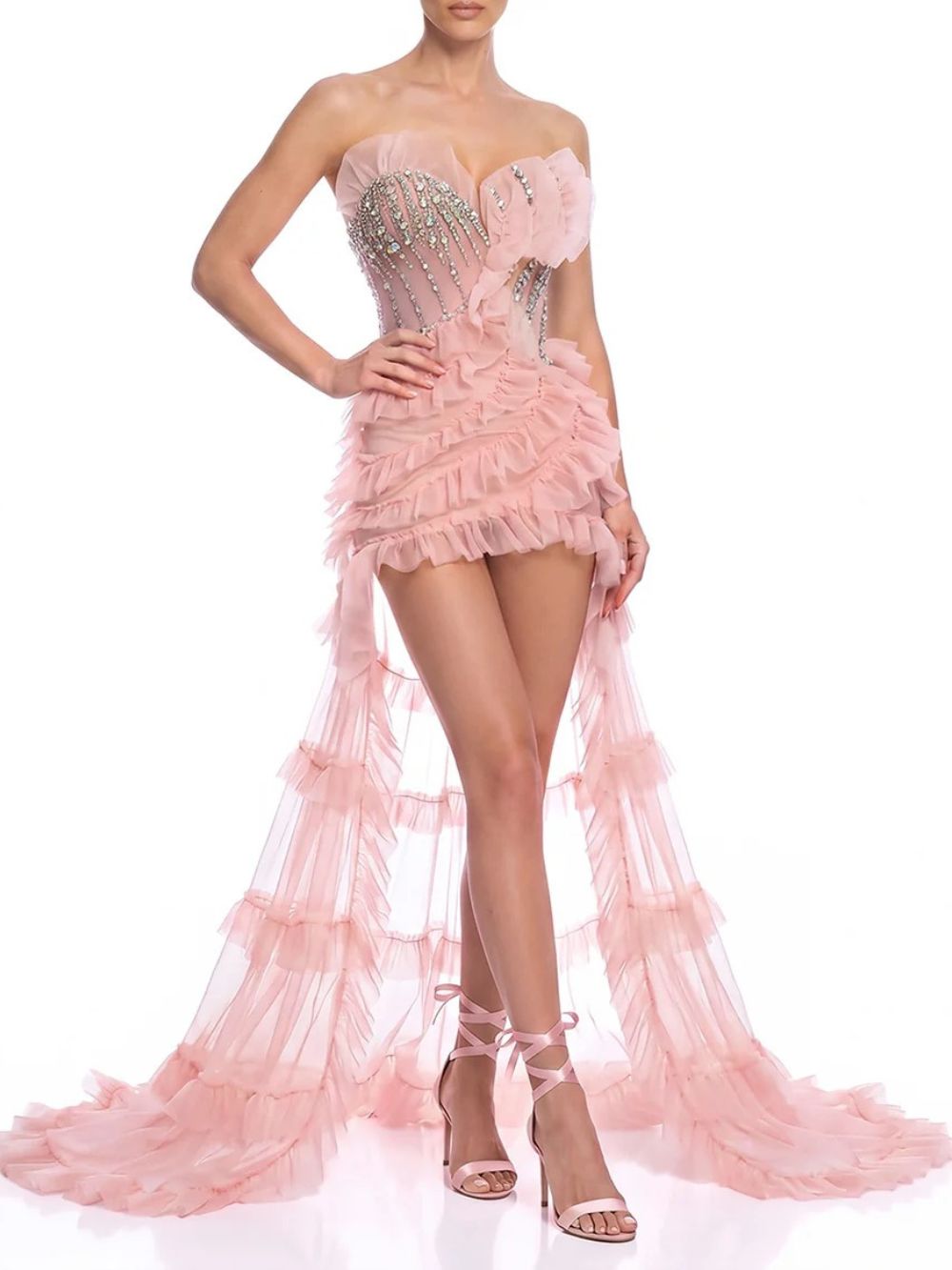 Sorevin Strapless Rhinestone High Low Dress - OWNCI