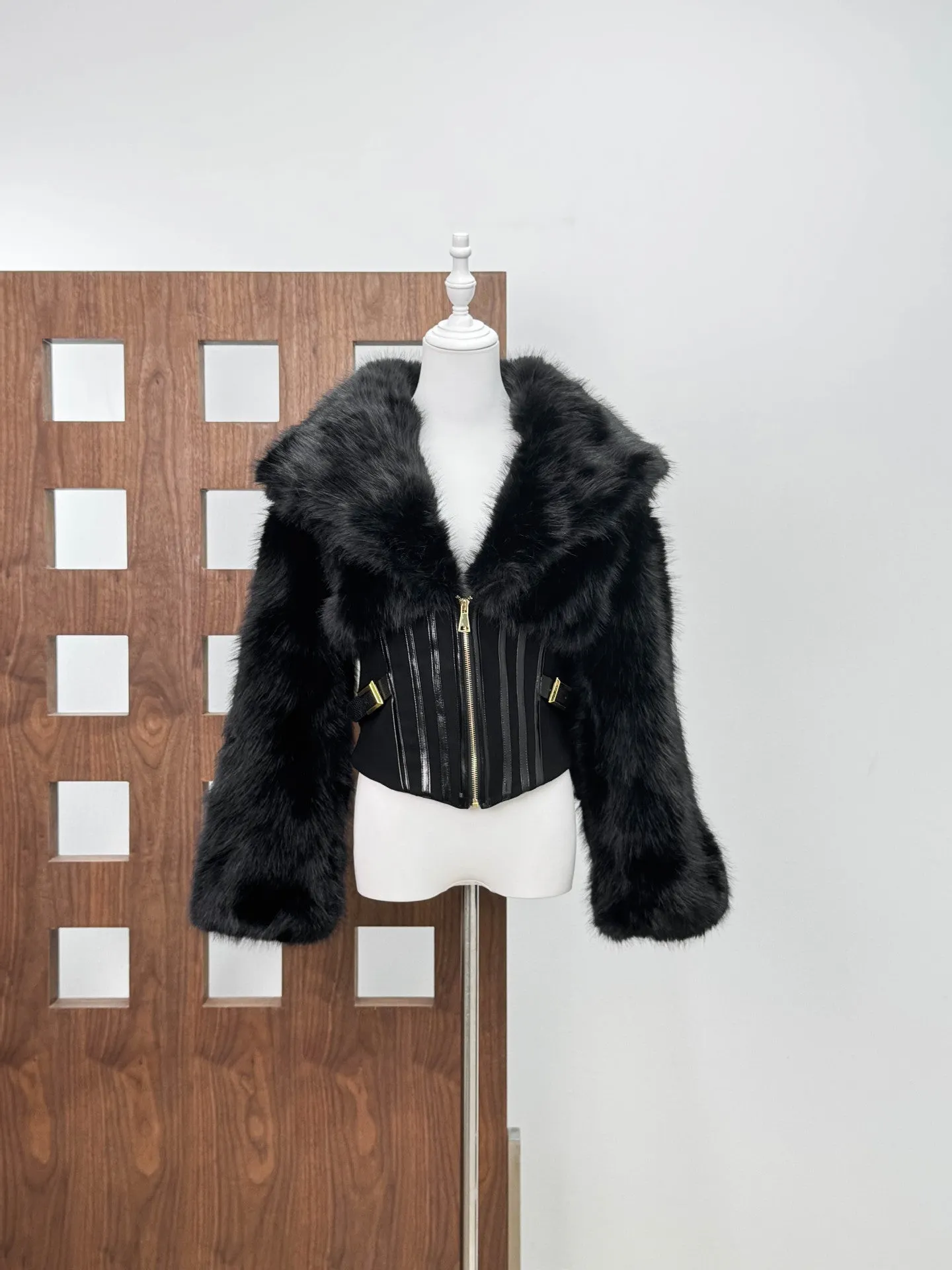 Adelaide Faux Fur Corset Jacket In Black - OWNCI Adelaide Faux Fur Corset Jacket In Black - OWNCI