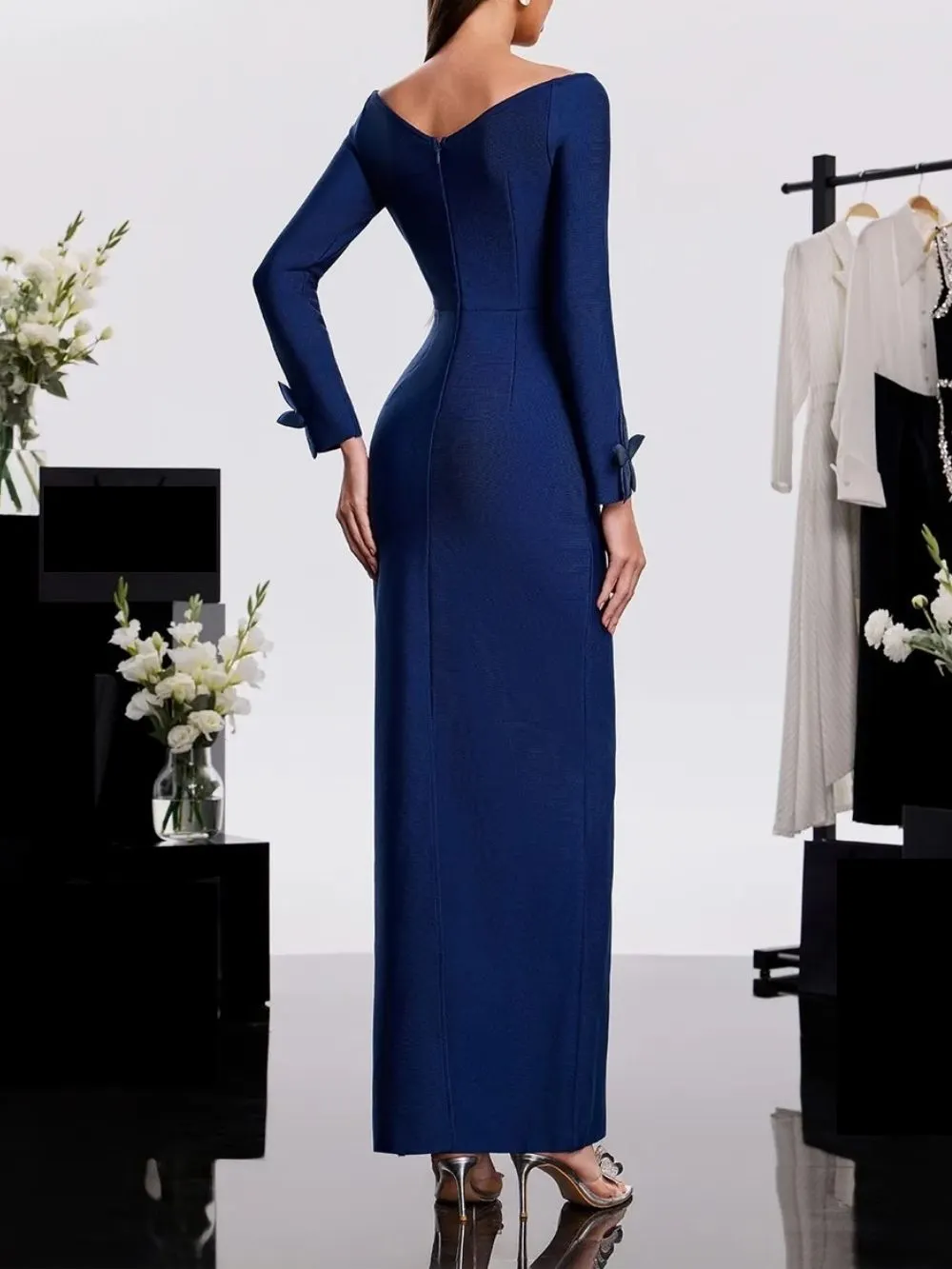 Harita Off Shoulder Flower Bandage Maxi Dress - OWNCI