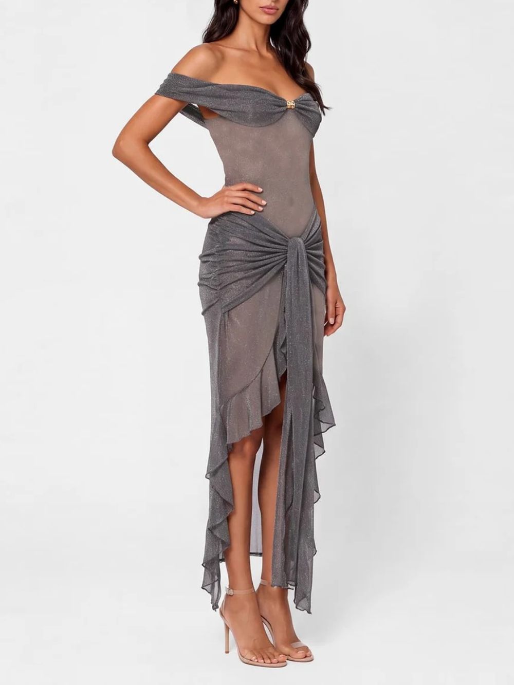 Sadrien Off Shoulder Glitter Ruffle Dress - OWNCI Sadrien Off Shoulder Glitter Ruffle Dress - OWNCI