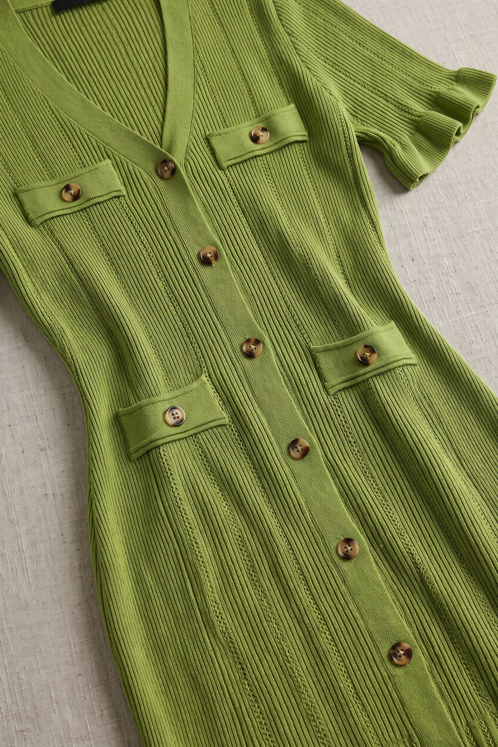 Olive Green Ribbed Knit A-Line Trumpet Midi Dress - OWNCI Olive Green Ribbed Knit A-Line Trumpet Midi Dress - OWNCI
