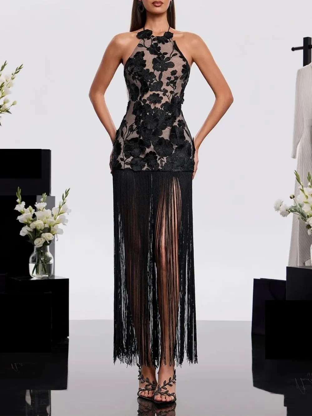 Virdex Embroidered Fringe Maxi Dress - OWNCI
