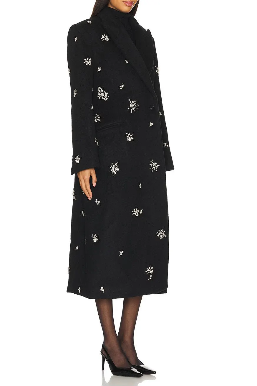 Philippa Crystal Embellished Coat In Black - OWNCI