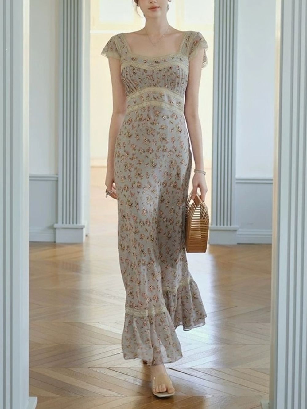 Micaela Blue Floral Lace Maxi Dress - OWNCI Micaela Blue Floral Lace Maxi Dress - OWNCI