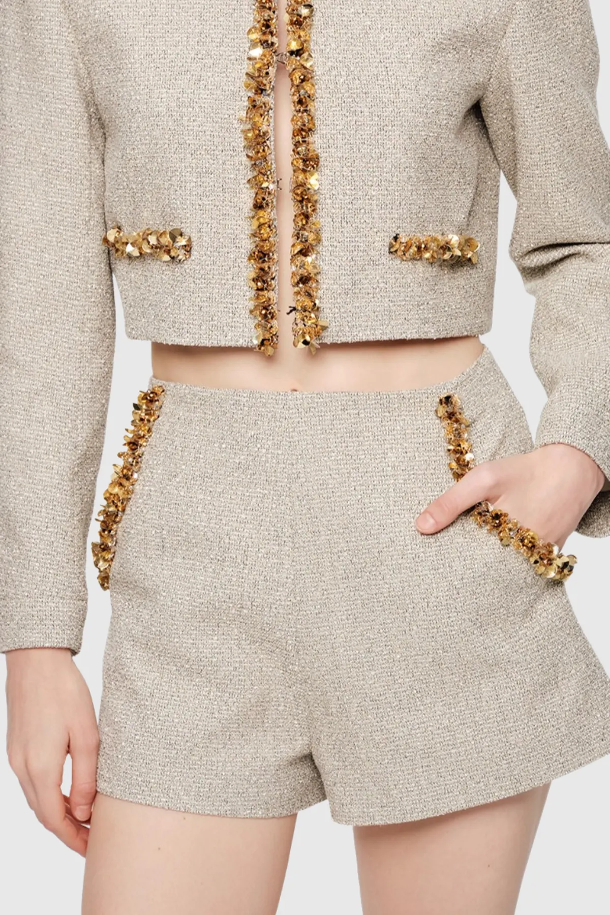 Evangeline Sequin Jacket In Apricot - OWNCI Evangeline Sequin Jacket In Apricot - OWNCI