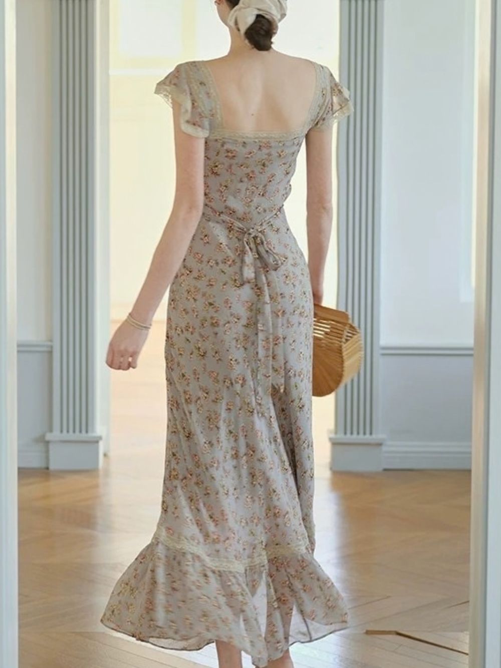 Micaela Blue Floral Lace Maxi Dress - OWNCI