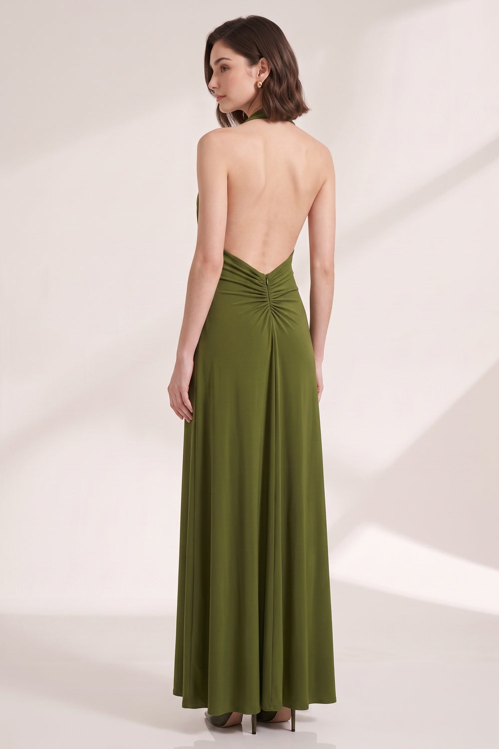 Olive Green Fluid Jersey Column Dress - OWNCI