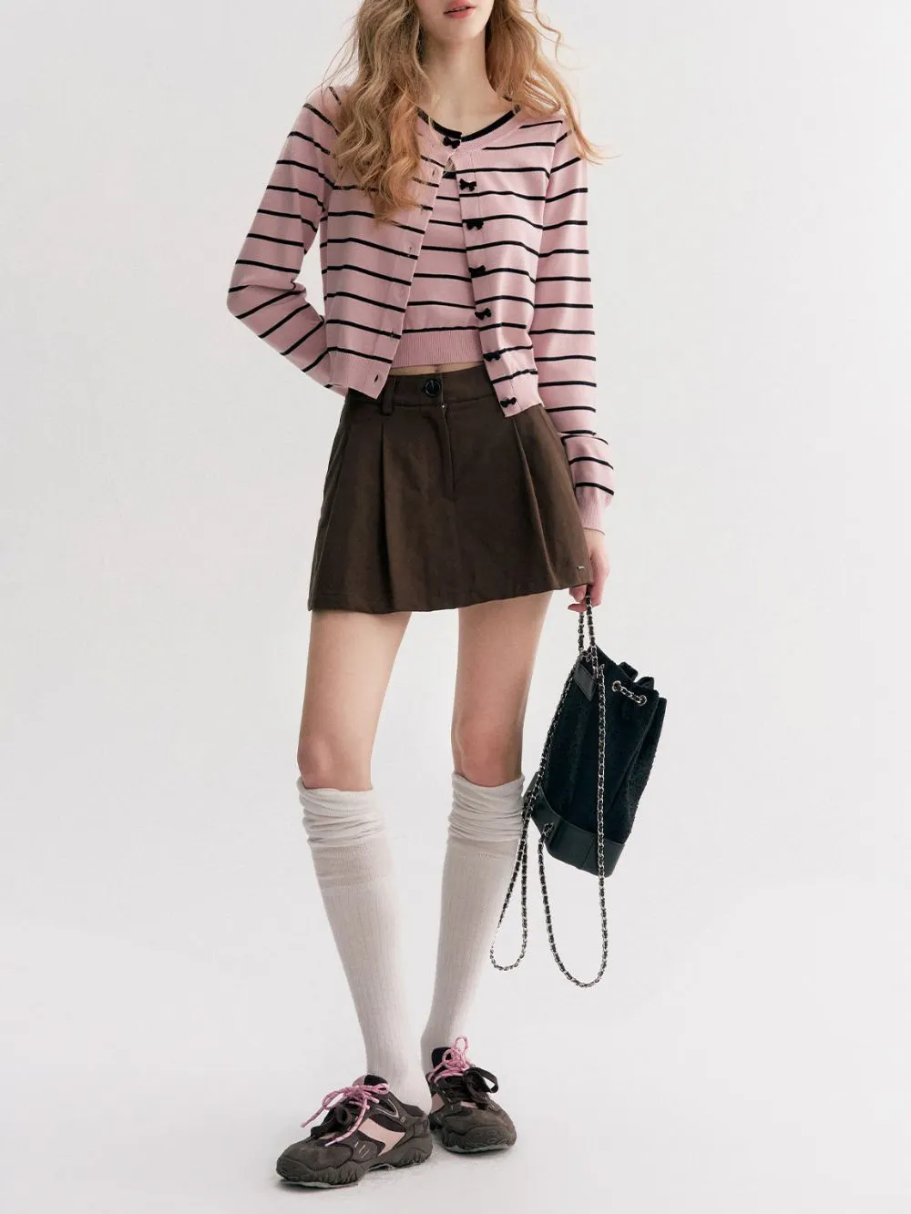 Miona Pink Stripe Cardigan & Tank Top Set - OWNCI Miona Pink Stripe Cardigan & Tank Top Set - OWNCI