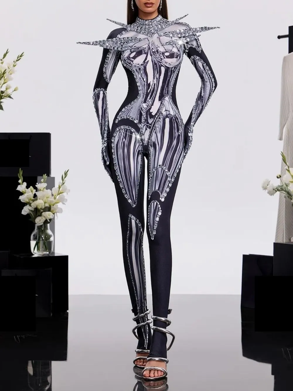 Prynex Long Sleeve Crystal Jumpsuit - OWNCI Prynex Long Sleeve Crystal Jumpsuit - OWNCI