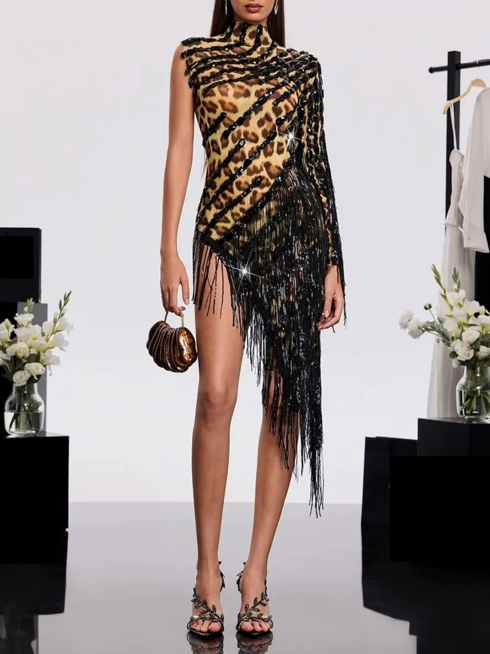Dagfinn One Shoulder Fringe Sequin Bodysuit In Yellow - OWNCI Dagfinn One Shoulder Fringe Sequin Bodysuit In Yellow - OWNCI