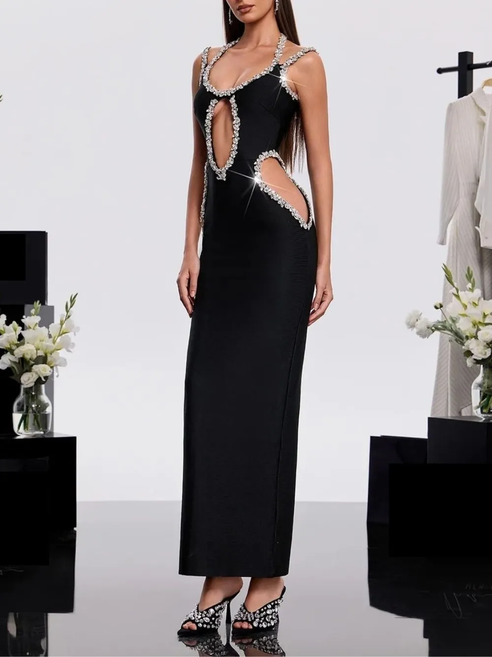Moxden Crystal Cutout Bandage Maxi Dress - OWNCI Moxden Crystal Cutout Bandage Maxi Dress - OWNCI