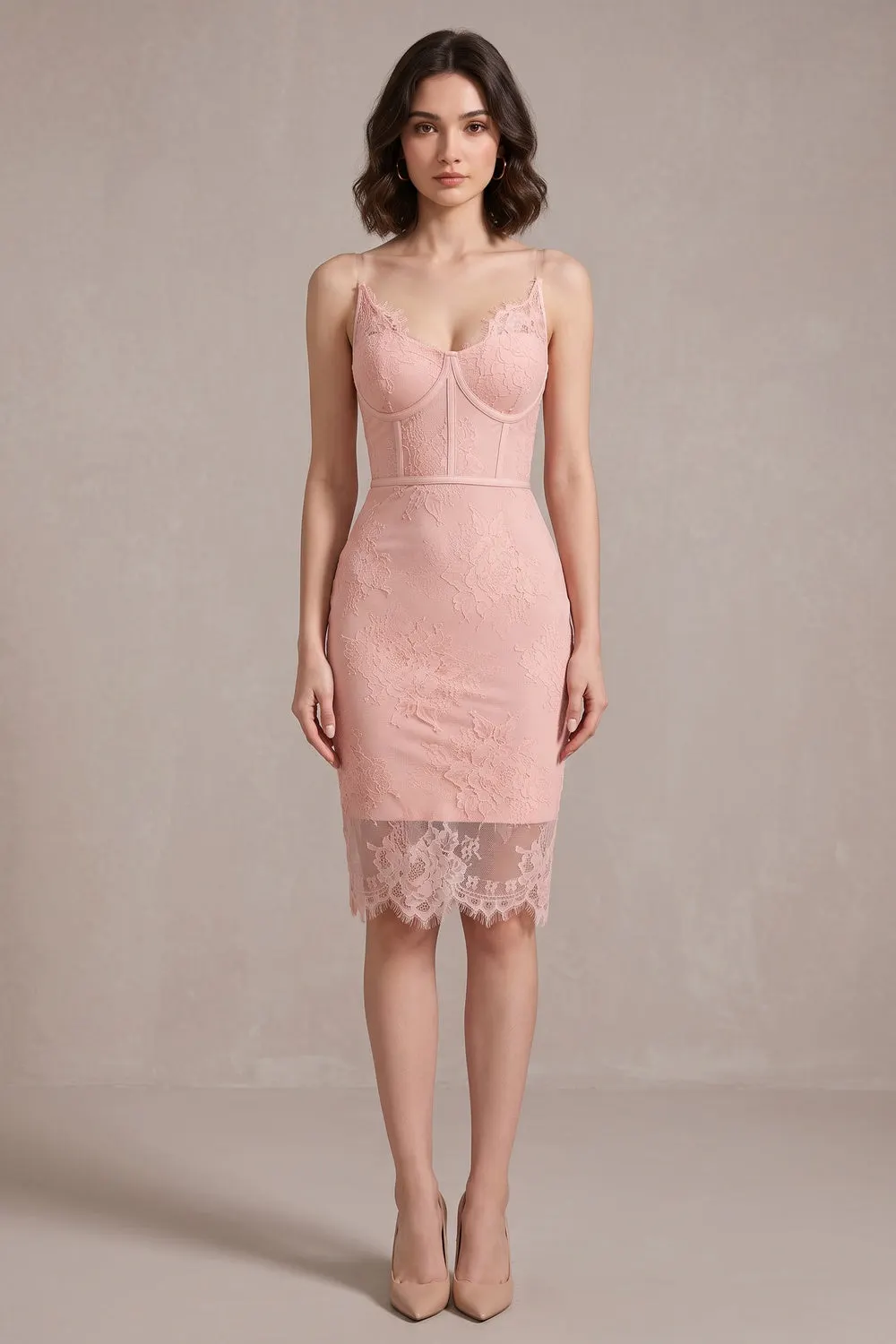 Light Pink Floral Lace Bodycon Dress - OWNCI Light Pink Floral Lace Bodycon Dress - OWNCI
