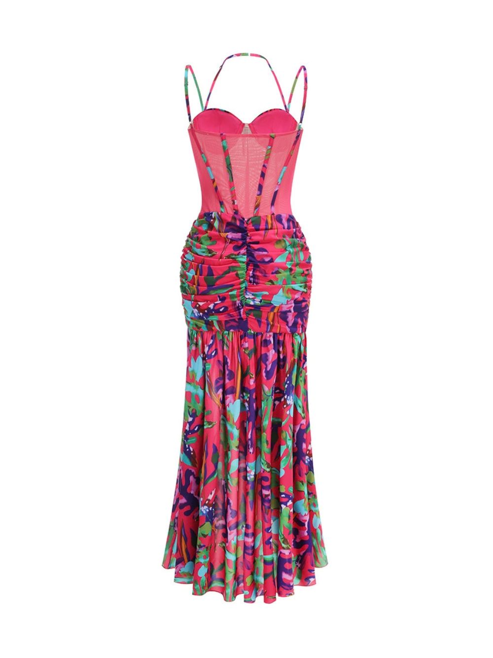 Juvelli Split Ruched Ruffle Maxi Dress - OWNCI