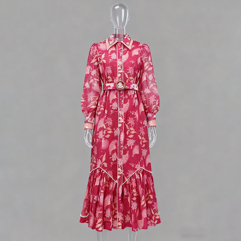 Phoenix Red Floral Print Maxi Dress With Belt - OWNCI Phoenix Red Floral Print Maxi Dress With Belt - OWNCI