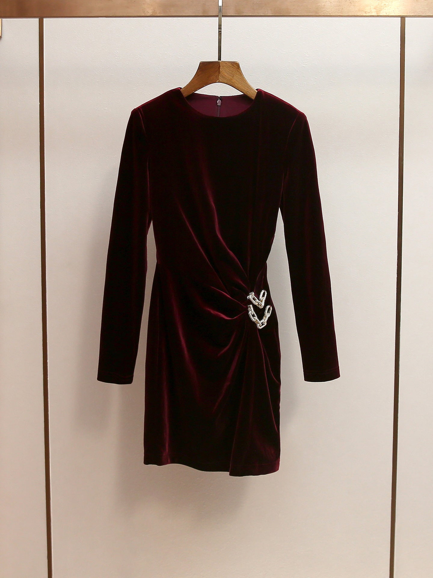 Yvette Burgundy Velvet Embellished Mini Dress - OWNCI Yvette Burgundy Velvet Embellished Mini Dress - OWNCI