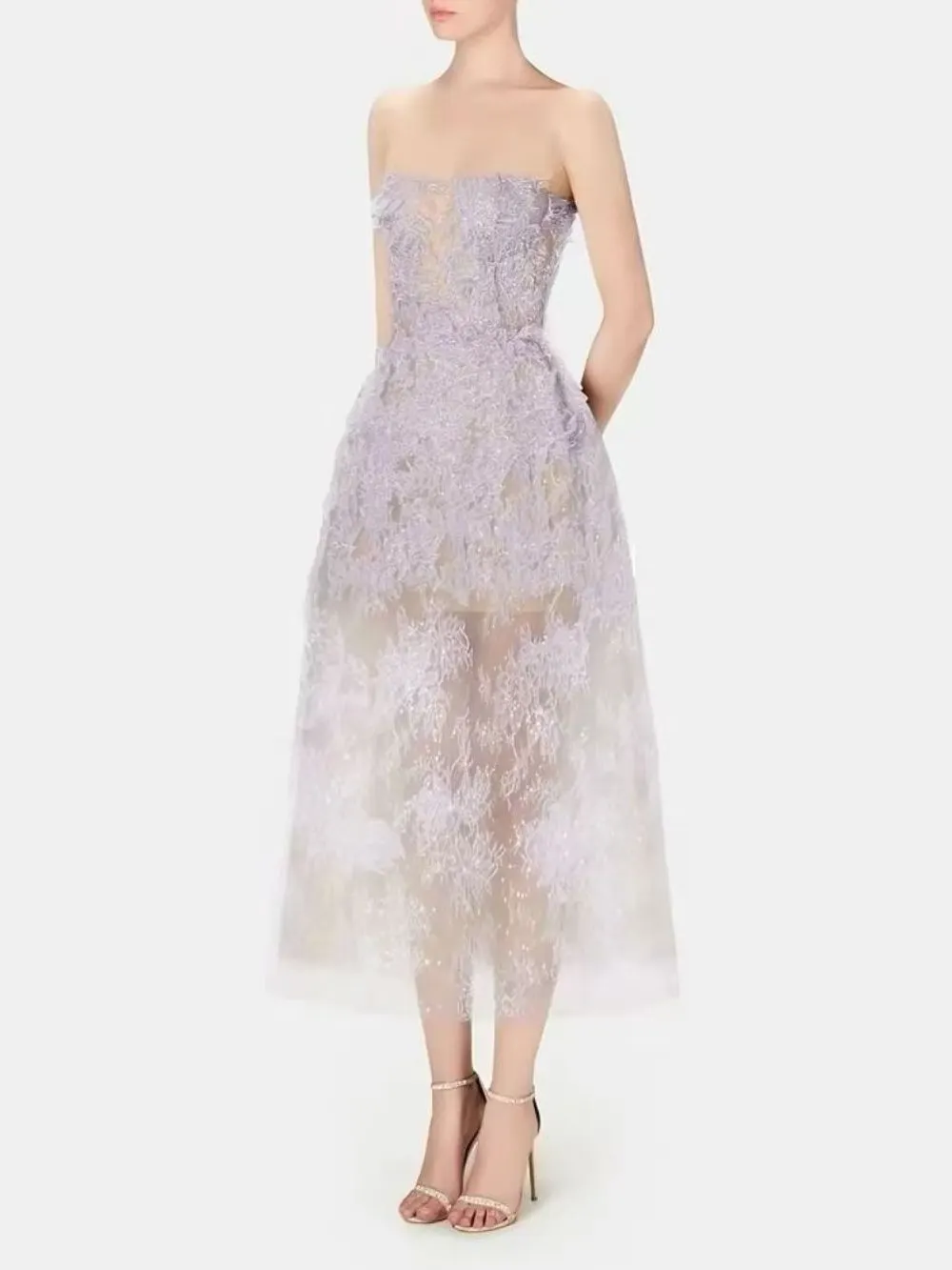 Allyson Purple Floral Lace Embroider Midi Dress - OWNCI Allyson Purple Floral Lace Embroider Midi Dress - OWNCI