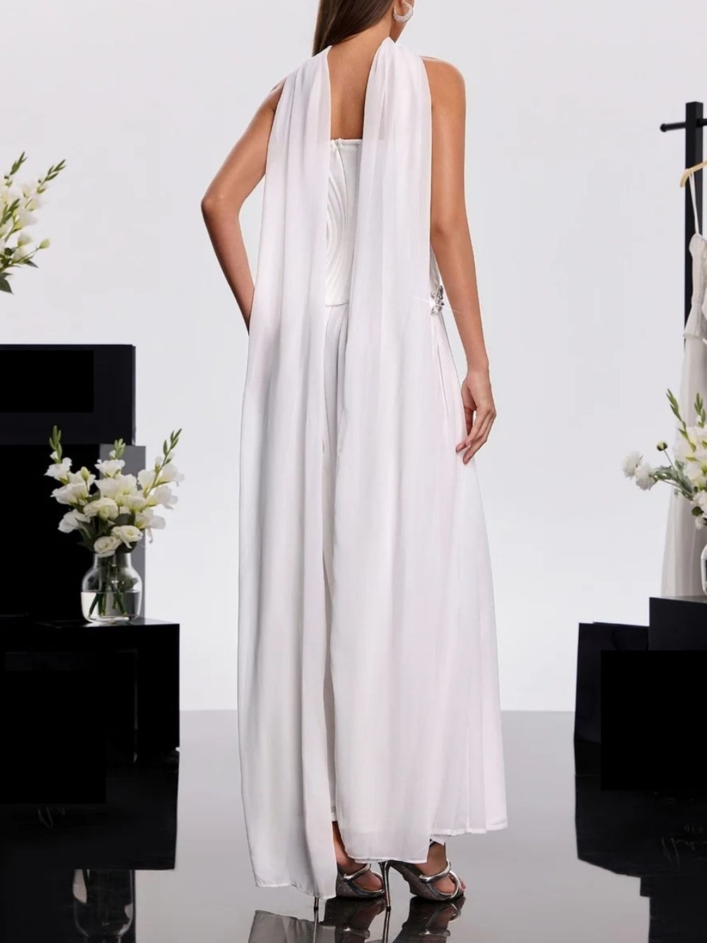 Zeldran Scarf Strapless Crystal Maxi Dress - OWNCI