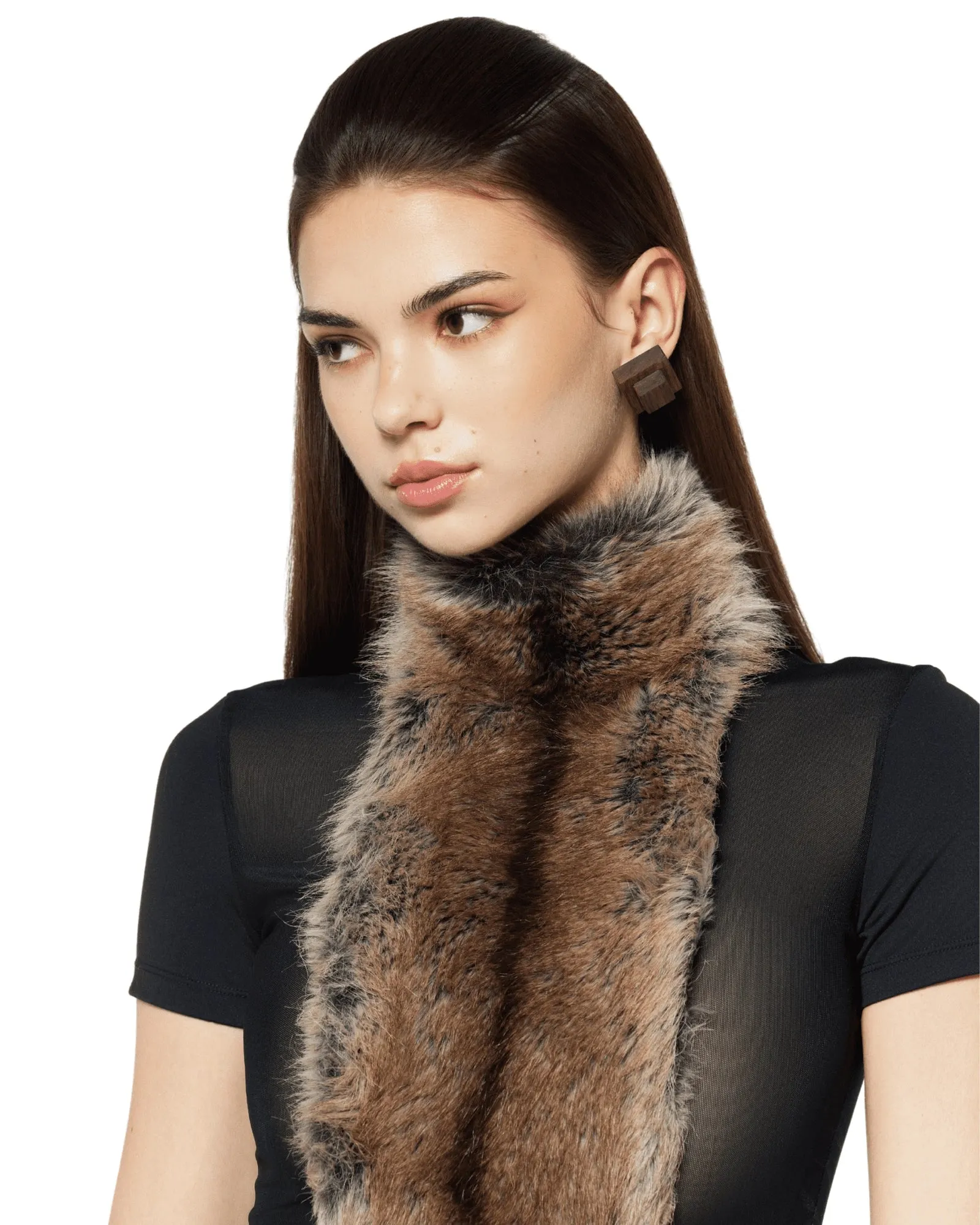 Elma Furry Embellished Turtleneck Bodysuit In Black - OWNCI Elma Furry Embellished Turtleneck Bodysuit In Black - OWNCI