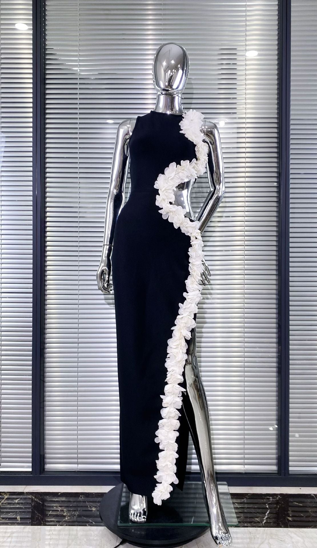 Kimberley Black Sleeveless Hollow Out Flowers Slit Bandage Maxi Dress - OWNCI Kimberley Black Sleeveless Hollow Out Flowers Slit Bandage Maxi Dress - OWNCI