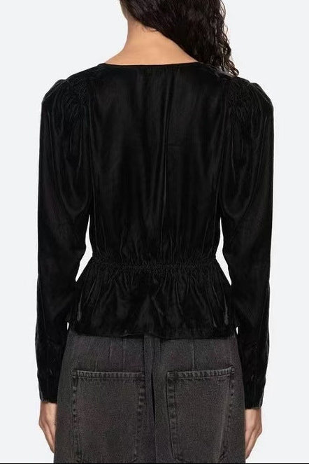 Wallis Black v-Neck Bow Cutout Velvet Top - OWNCI