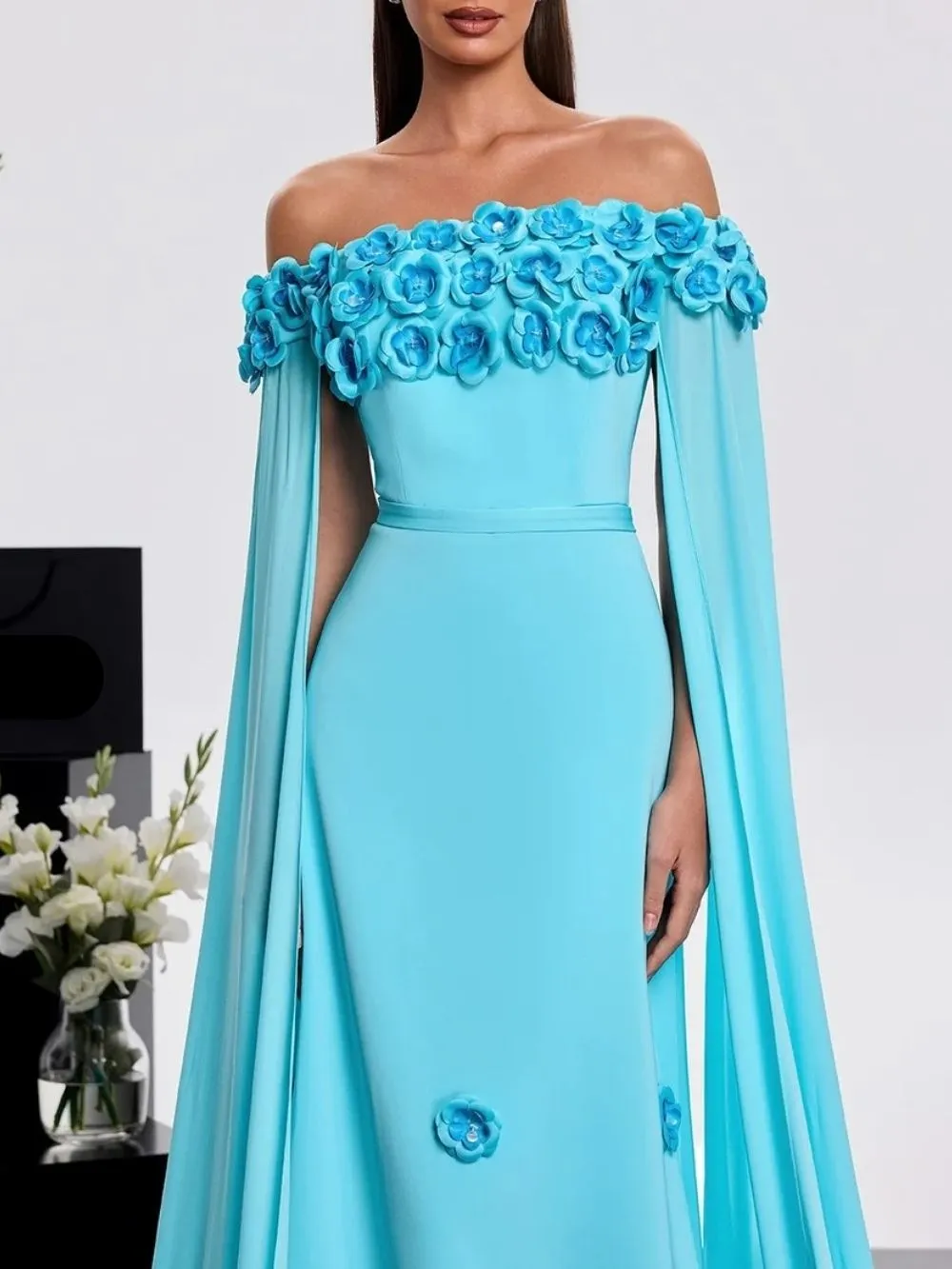 Haracha Off Shoulder Flower Draped Dress - OWNCI Haracha Off Shoulder Flower Draped Dress - OWNCI