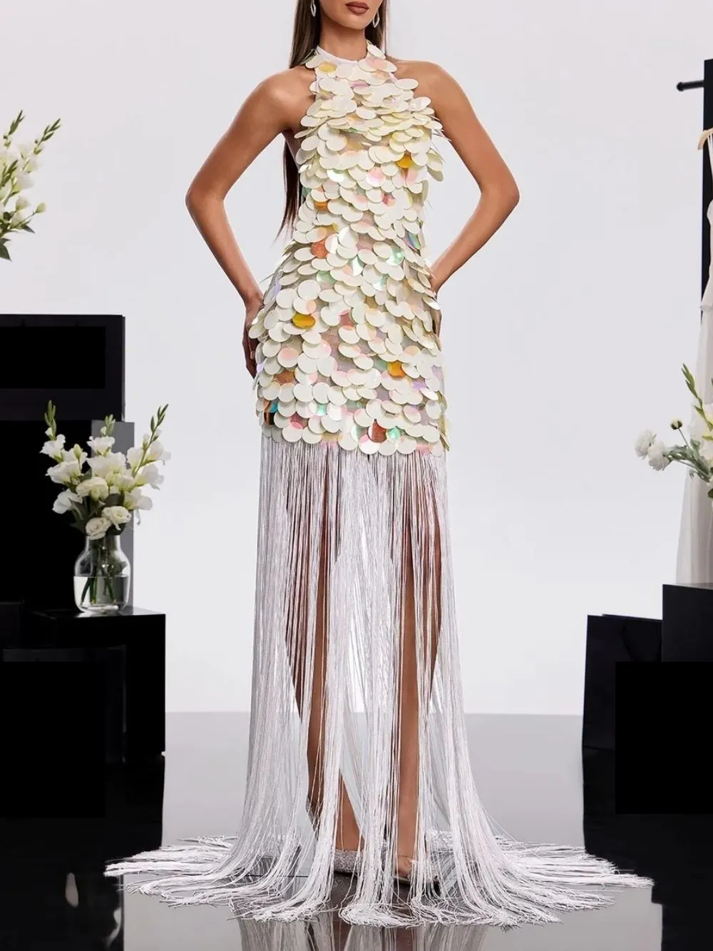 Aurdex Backless Fringe Sequin Maxi Dress - OWNCI Aurdex Backless Fringe Sequin Maxi Dress - OWNCI