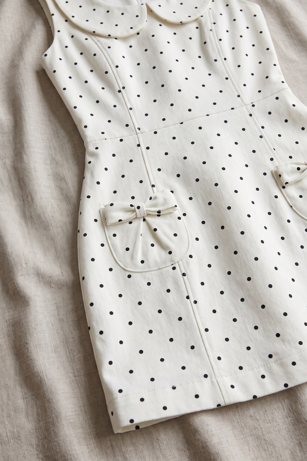 Off-White Polka Dot A-Line Mini Dress with Peter Pan Collar - OWNCI Off-White Polka Dot A-Line Mini Dress with Peter Pan Collar - OWNCI