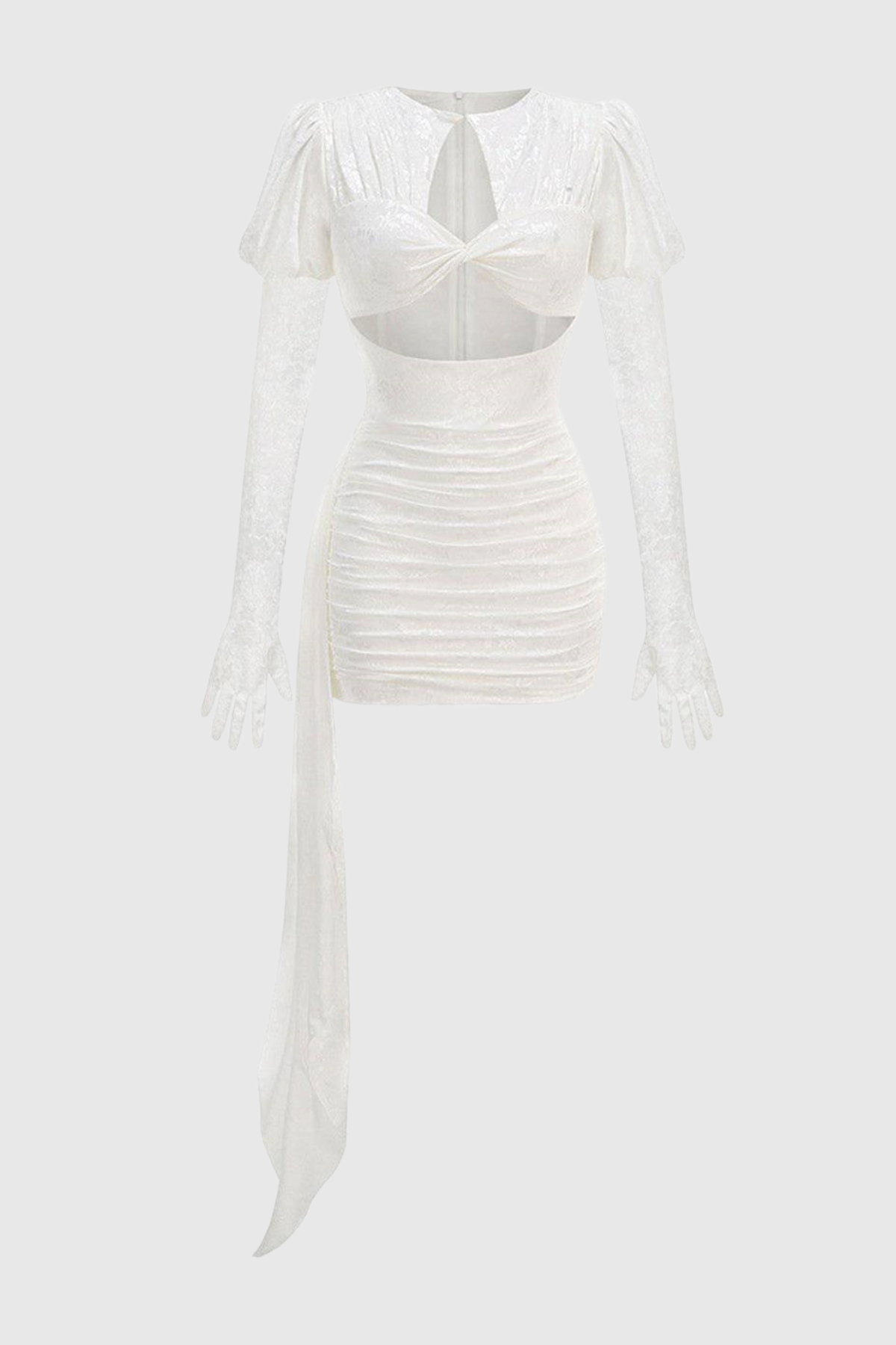 Dariel Floral Jacquard Cutout Draped Mini Dress – White - OWNCI Dariel Floral Jacquard Cutout Draped Mini Dress – White - OWNCI