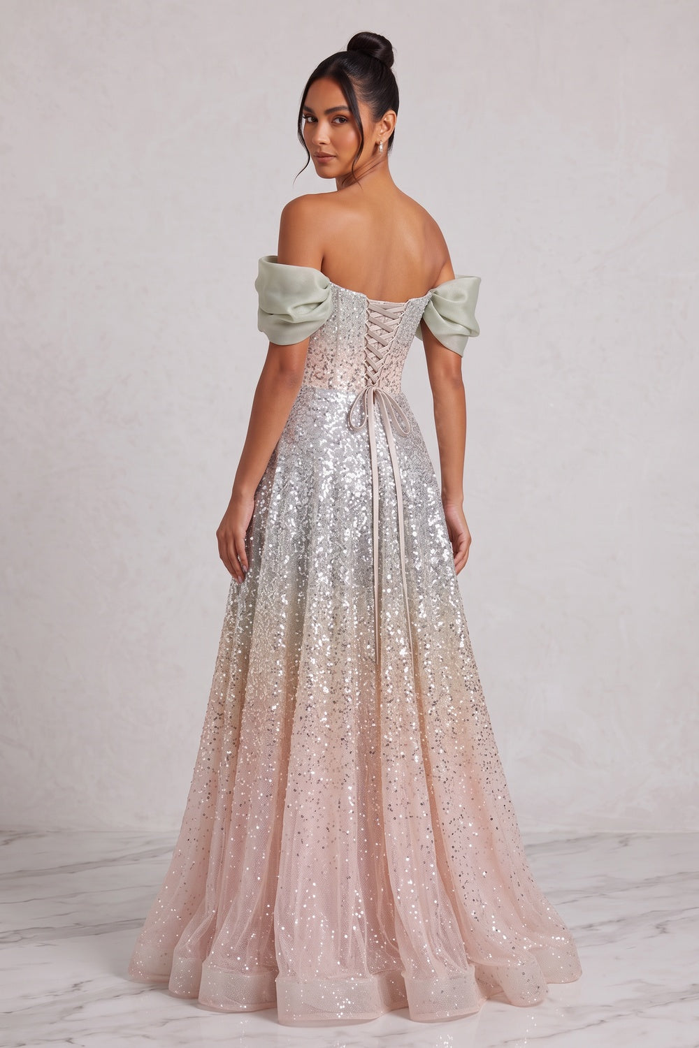 Silver Sequined Tulle a-Line Gown - OWNCI Silver Sequined Tulle a-Line Gown - OWNCI