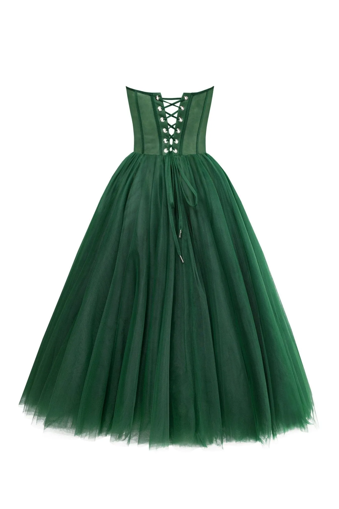 Emerald Green Strapless Puffy Midi Tulle Dress - OWNCI Emerald Green Strapless Puffy Midi Tulle Dress - OWNCI