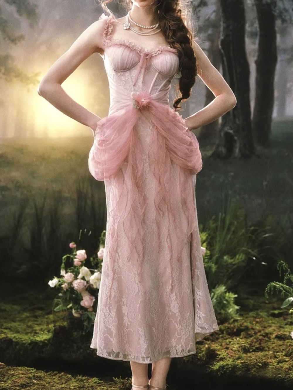 Miranda Pink Corset Lace Maxi Dress - OWNCI Miranda Pink Corset Lace Maxi Dress - OWNCI