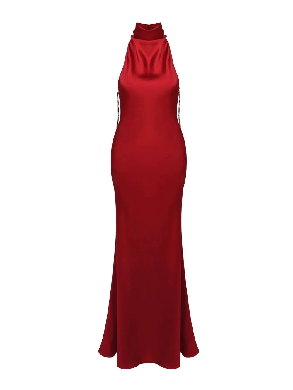 Mirra Red Halter Satin Backless Maxi Dress - OWNCI