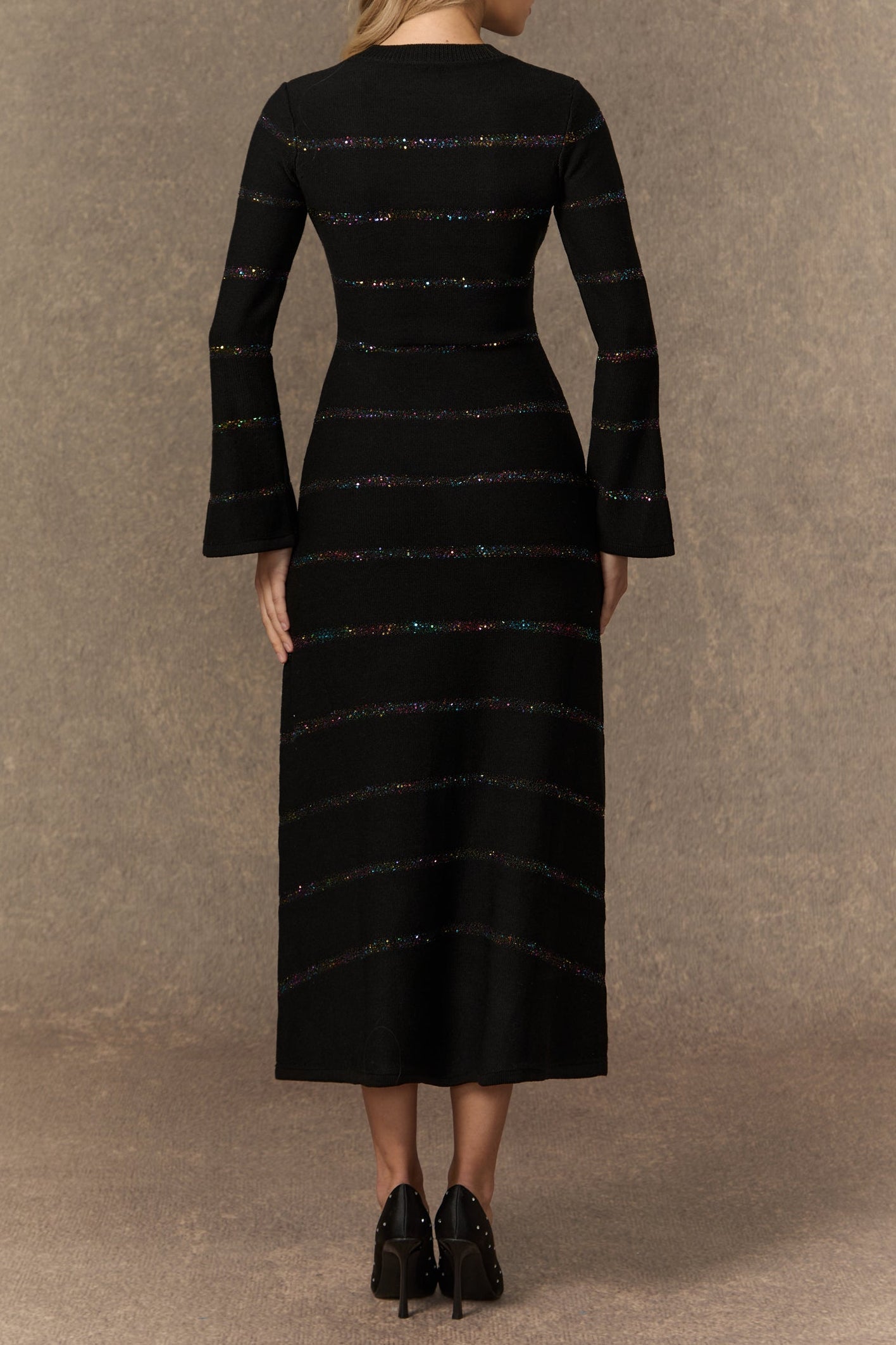 Gloria Black Sequin Embellished Knit Midi Dress - OWNCI Gloria Black Sequin Embellished Knit Midi Dress - OWNCI