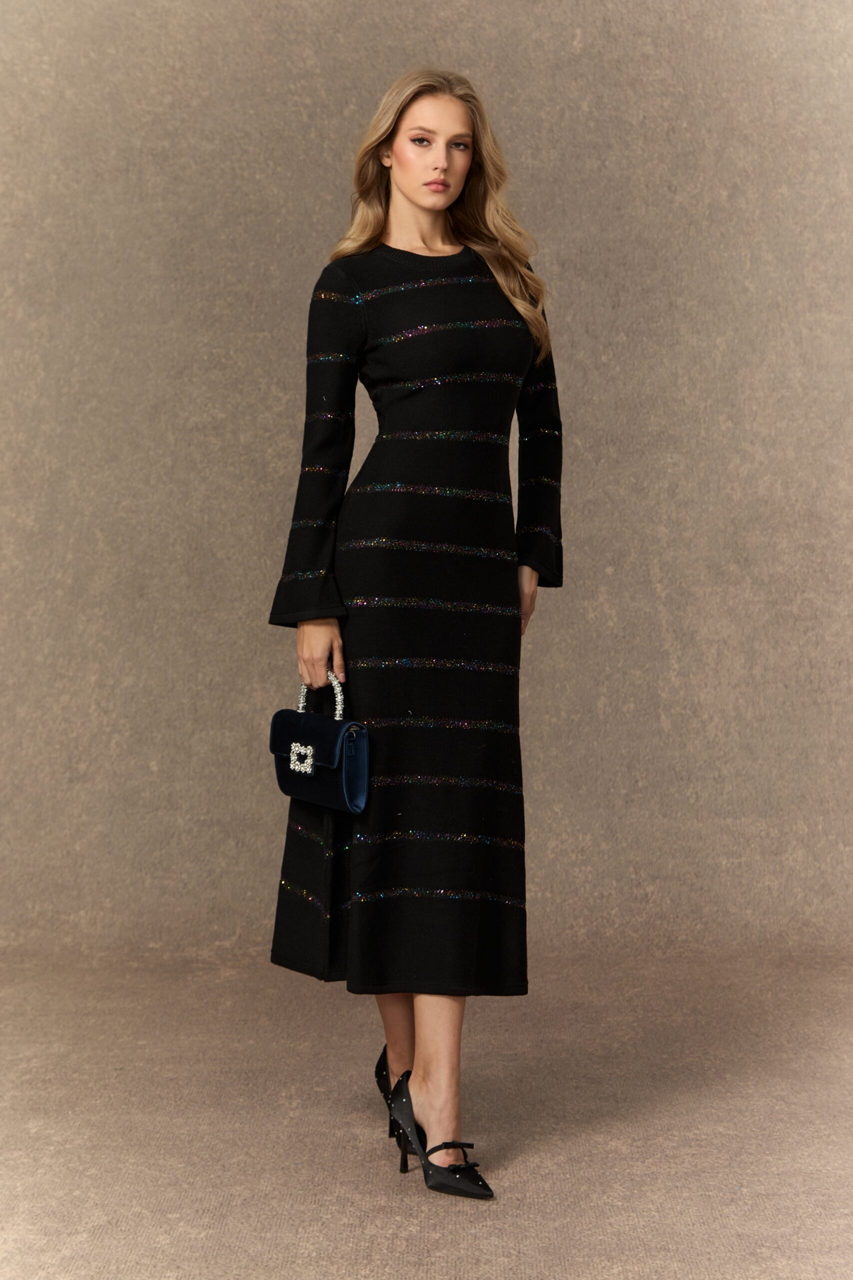 Gloria Black Sequin Embellished Knit Midi Dress - OWNCI Gloria Black Sequin Embellished Knit Midi Dress - OWNCI