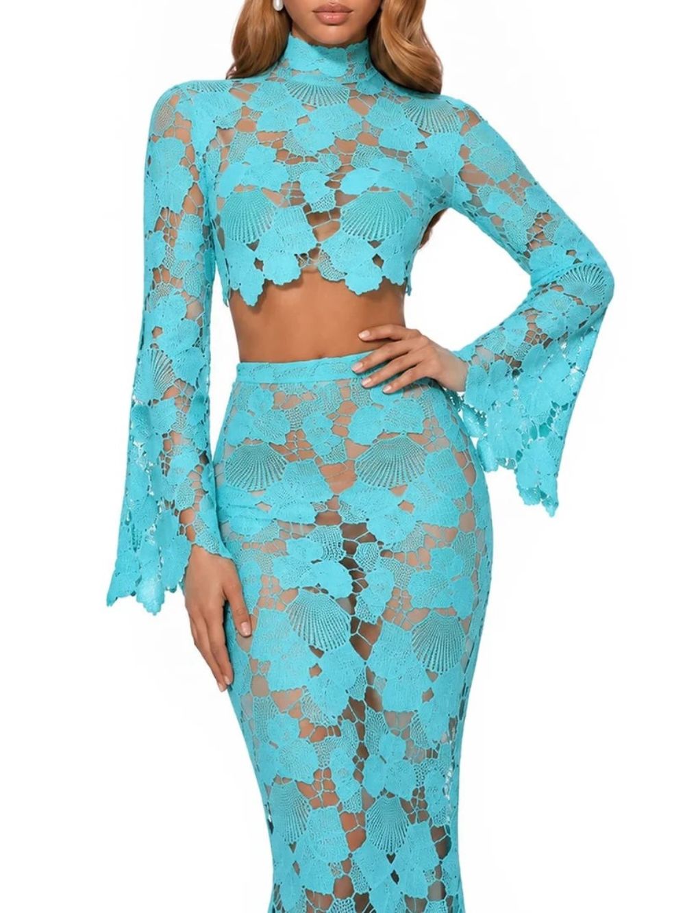 Senvora Long Sleeve Cutout Skirt Set - OWNCI