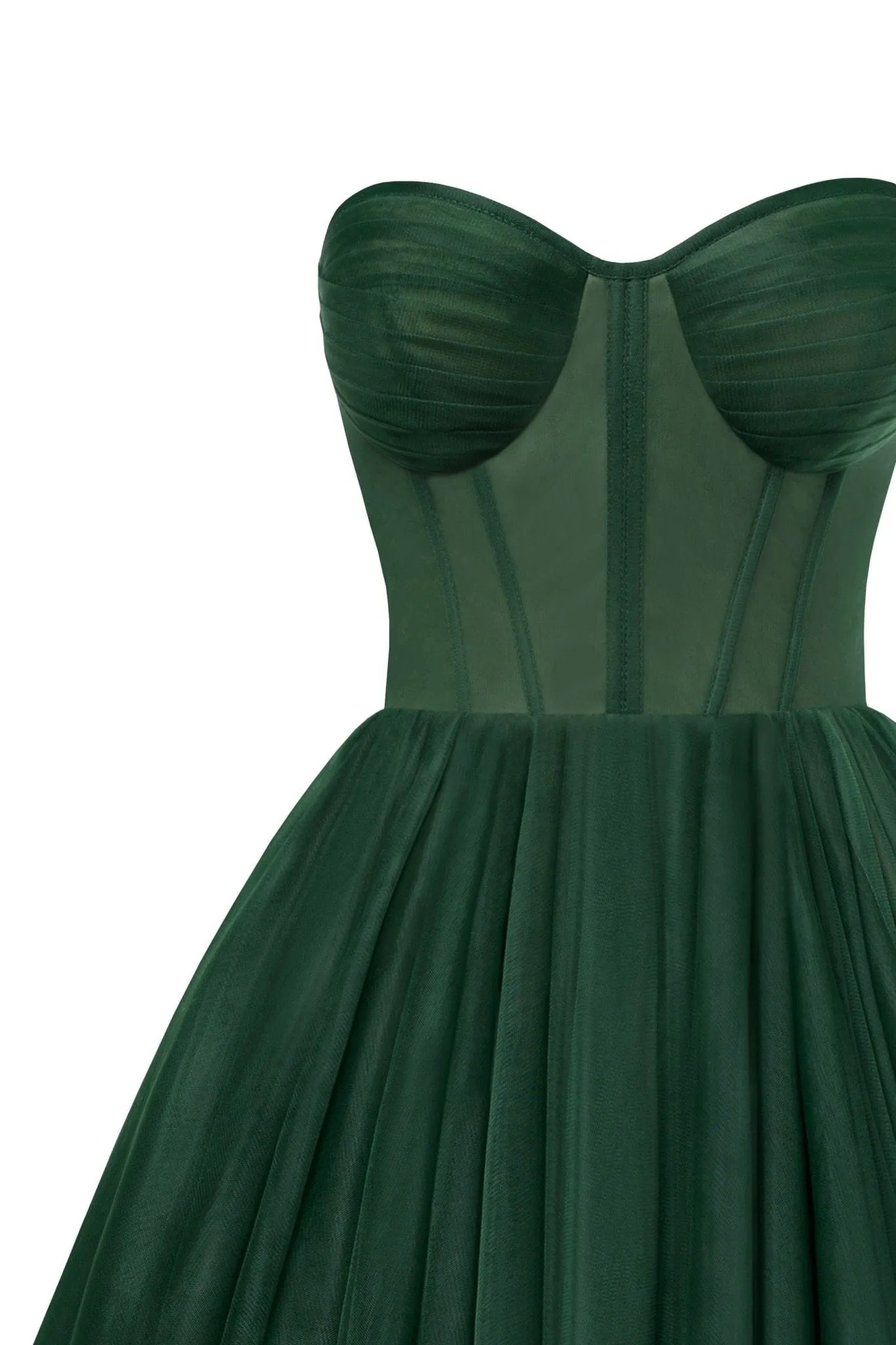 Emerald Green Strapless Puffy Midi Tulle Dress - OWNCI Emerald Green Strapless Puffy Midi Tulle Dress - OWNCI