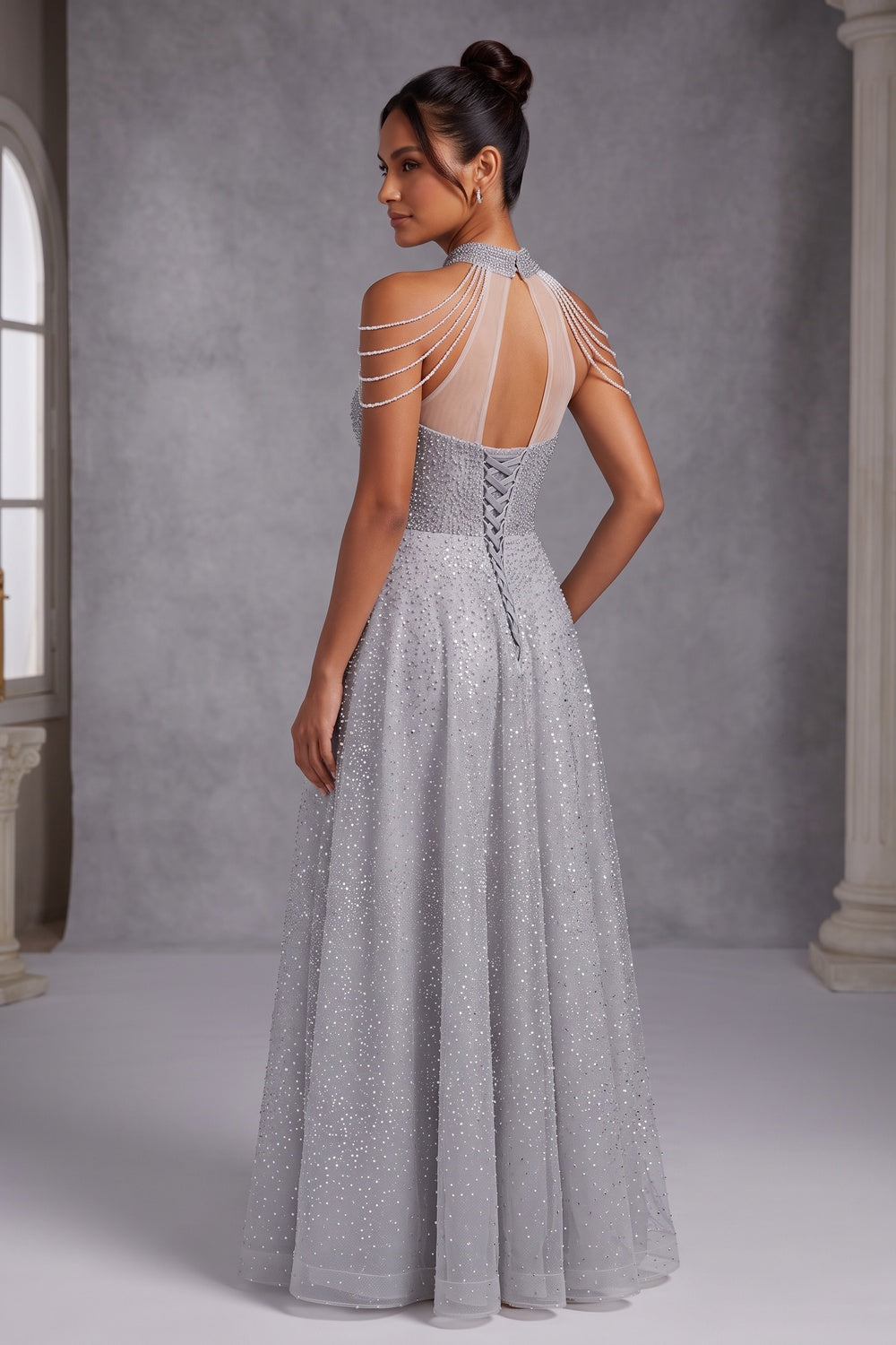 Silver Tulle A-Line Evening Gown - OWNCI Silver Tulle A-Line Evening Gown - OWNCI
