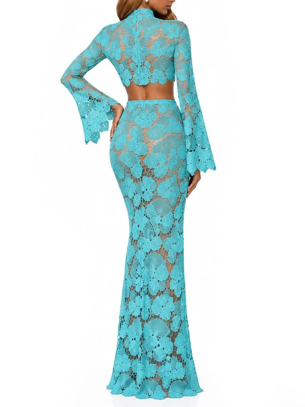 Senvora Long Sleeve Cutout Skirt Set - OWNCI